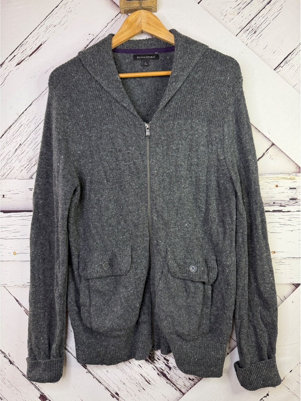 Banana Republic Cabincore Minimalist Textured Full-Zip Sweater Jacket Men Large